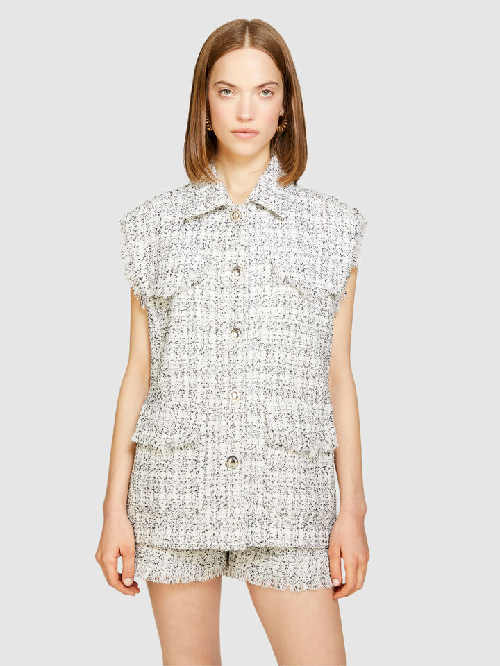 Bouclé vest - women's vests and sleeveless jackets - White | Sisley image number 4